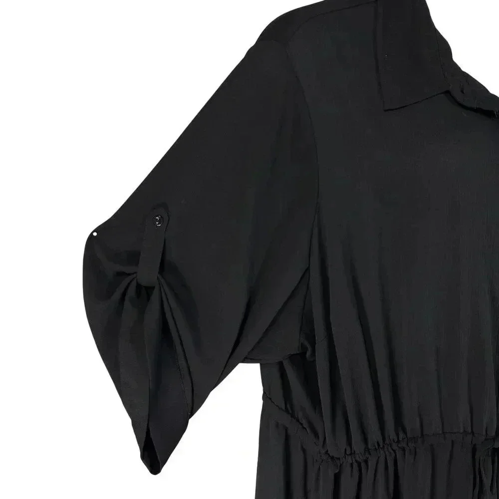 Torrid Womens 5X L Black Button-Up 3/4 Sleeve Maxi Dress Side Slits Whimsigoth - Picture 7 of 16